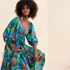 Farm Rio Dream Garden Tropical Midi Dress‎ Size XL